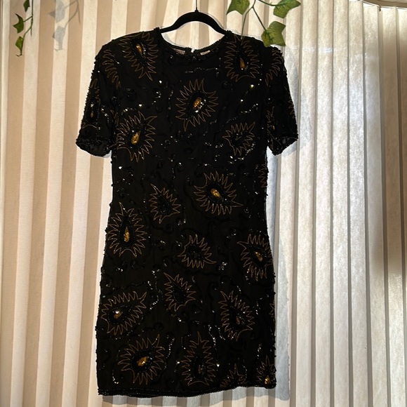 Vintage Black And Gold Sequin Beaded Mini Dress - Picture 1 of 15